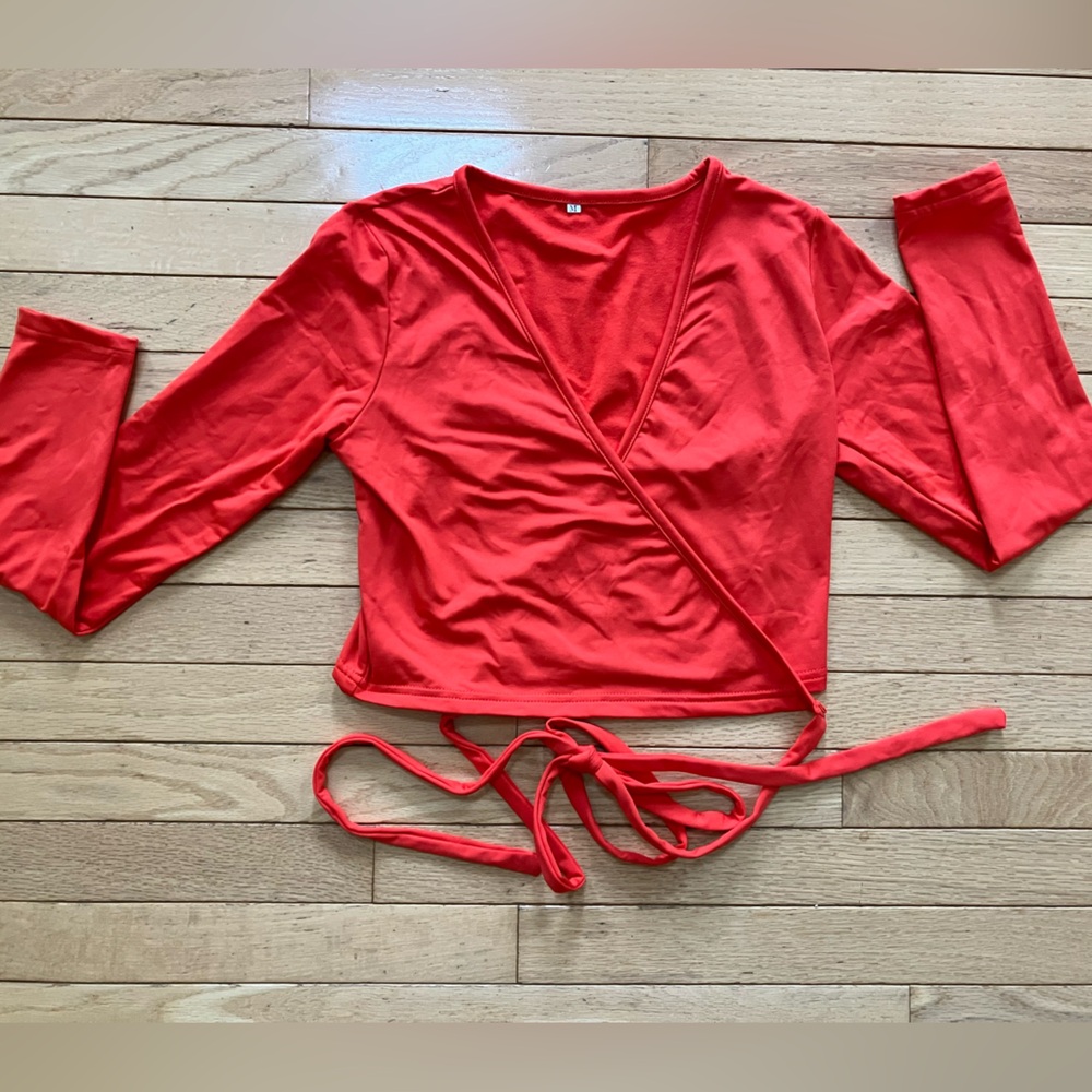 Orange Wrap Long Sleeve Crop Top